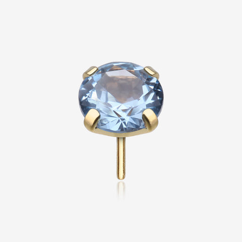 Pure24K Implant Grade Titanium OneFit Threadless Light Sapphire CZ Prong Set Birthstone Gem Top Part