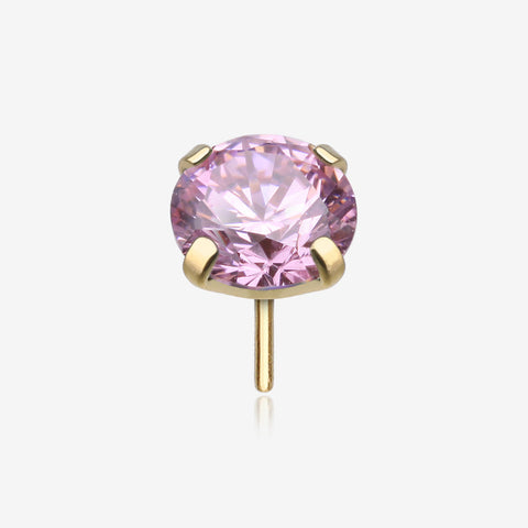 Pure24K Implant Grade Titanium OneFit Threadless Pink Rose CZ Prong Set Birthstone Gem Top Part