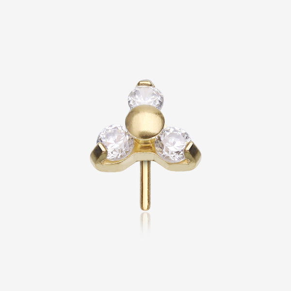 Pure24K Implant Grade Titanium OneFit Threadless Trinity Sparkle Prong Set Top Part-Clear Gem