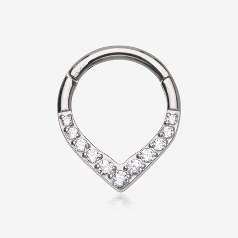 Implant Grade Titanium Sparkle Chevron Teardrop Clicker Hoop Ring-Clear Gem