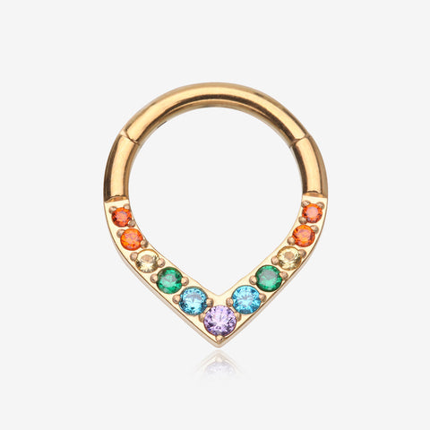 Pure24K Implant Grade Titanium Sparkle Chevron Teardrop Clicker Hoop Ring-Rainbow/Assorted Gem