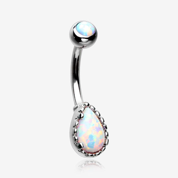 Fire Opal Elegance Teardrop Belly Button Ring-White