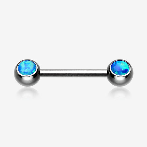 A Pair of Fire Opal Steel Nipple Barbell Ring-Blue