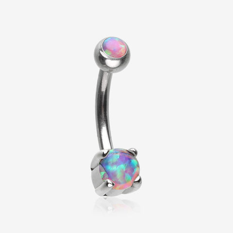 Pristine Fire Opal Sparkles Internally Threaded Curved Barbell-Pink