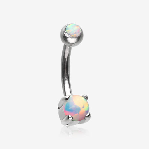 Pristine Fire Opal Sparkles Internally Threaded Curved Barbell-White