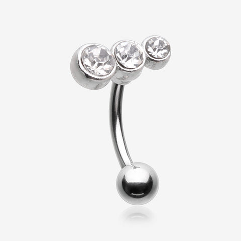 Cascading Lined Gem Sparkle Curved Barbell-Clear Gem