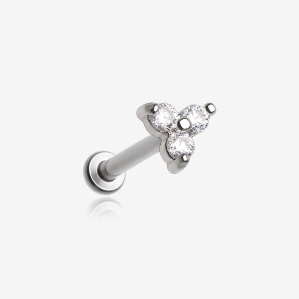 Tri-Gem Sparkle Internally Threaded Steel Micro Labret-Clear Gem