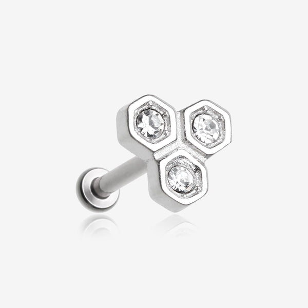 Honeycomb Sparkle Internally Threaded Steel Micro Labret-Clear Gem