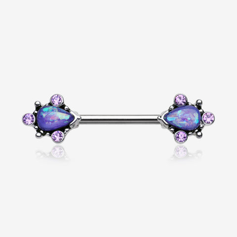 A Pair of Vintage Thorn Filigree Opal Sparkle Nipple Barbell-Purple/Purple Opal