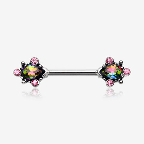 A Pair of Vintage Thorn Filigree Gem Sparkle Nipple Barbell-Pink/Vitrail Medium