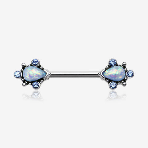 A Pair of Vintage Thorn Filigree Opal Sparkle Nipple Barbell-Aqua/Aqua Opal