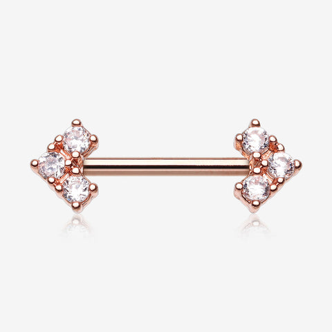 A Pair of Rose Gold Geometric Arrow Sparkles Nipple Barbell-Clear Gem