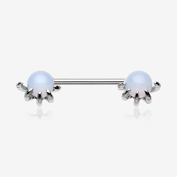 A Pair of Moonstone Orb Shine Skeleton Hand Nipple Barbell