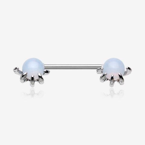 A Pair of Moonstone Orb Shine Skeleton Hand Nipple Barbell