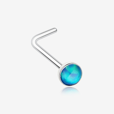 Fire Opal Steel L-Shaped Nose Ring-Blue