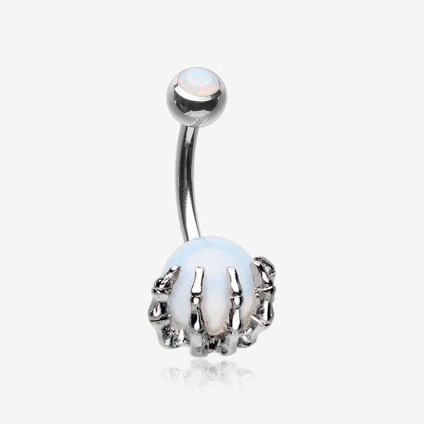 Moonstone Orb Shine Skeleton Hand Belly Button Ring