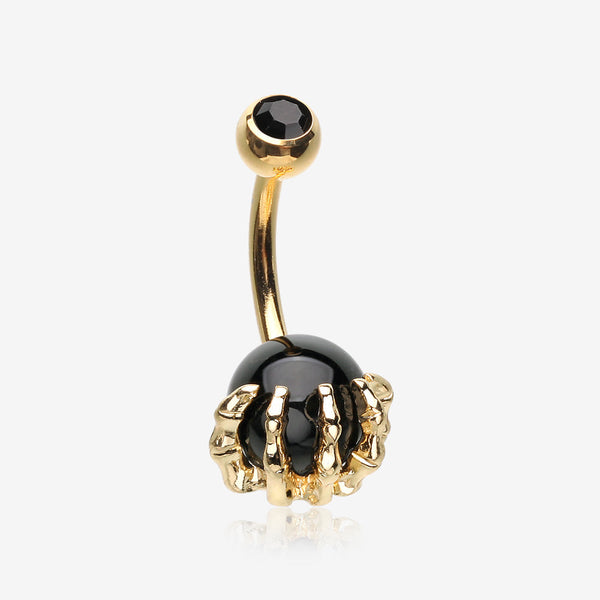 Golden Onyx Stone Orb Shine Skeleton Hand Belly Button Ring