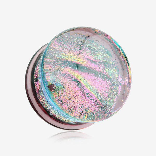 A Pair of Dichroic Glass Iridescent Double Flared Plug-Rainbow