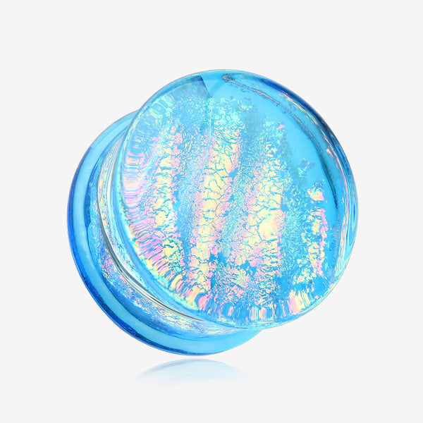 A Pair of Dichroic Glass Iridescent Double Flared Plug-Aqua