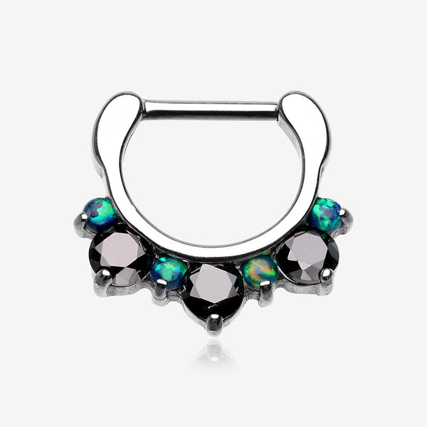 Fire Opal Multi Gem Sparkle Deuce Septum Clicker-Black