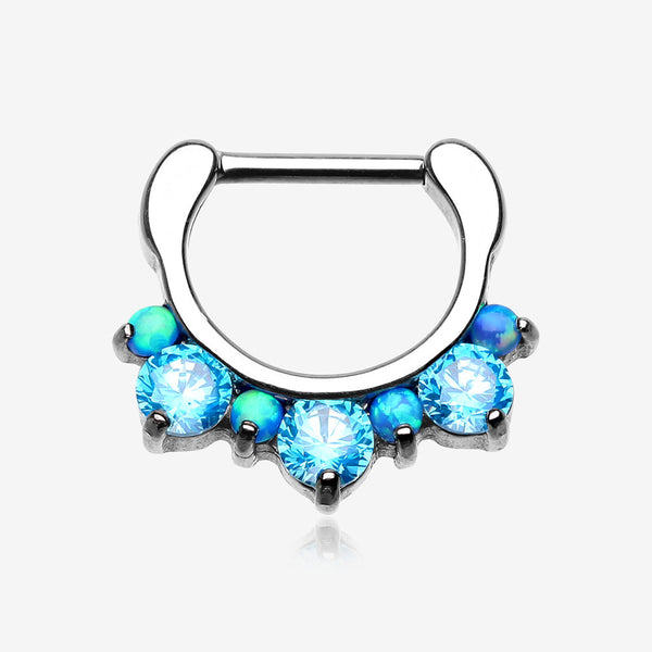 Fire Opal Multi Gem Sparkle Deuce Septum Clicker-Blue