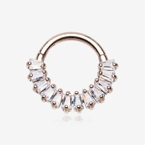 Rose Gold Brilliant Baguette Sparkles Array Seamless Clicker Hoop Ring