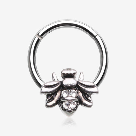 Vintage Honey Bee Sparkle Seamless Clicker Hoop Ring-Clear Gem