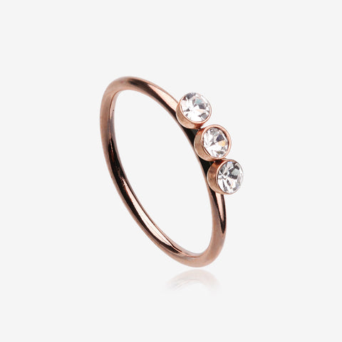 Rose Gold Triple Gem Sparkle Bendable Twist Hoop Ring-Clear Gem