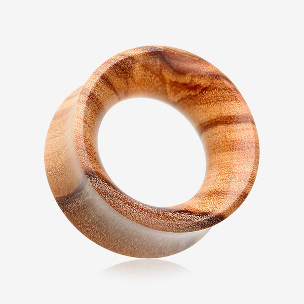 A Pair of Olive Wood Organic Double Flared Tunnel Plug-Orange/Brown