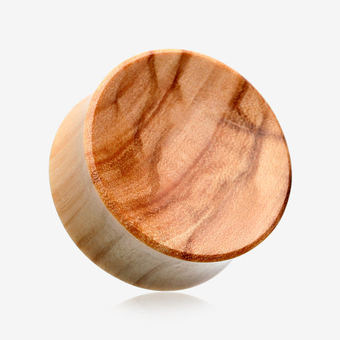 A Pair of Olive Wood Concave Organic Double Flared Plug-Orange/Brown