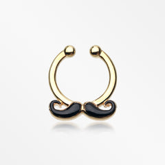 Rollie Fingers Mustache Organic Horn Septum Bar-black 