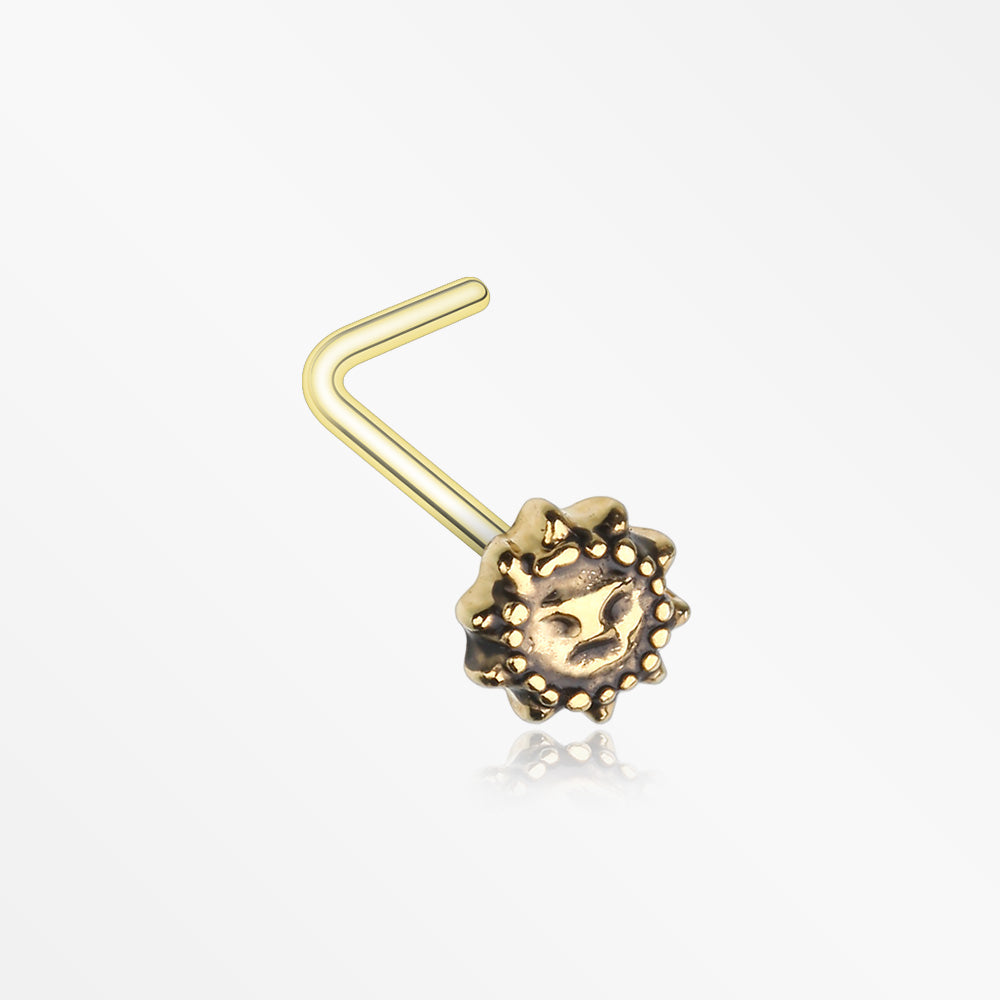 Golden Antique Heart Lock L-Shaped Nose Ring-Gold - BM25.com